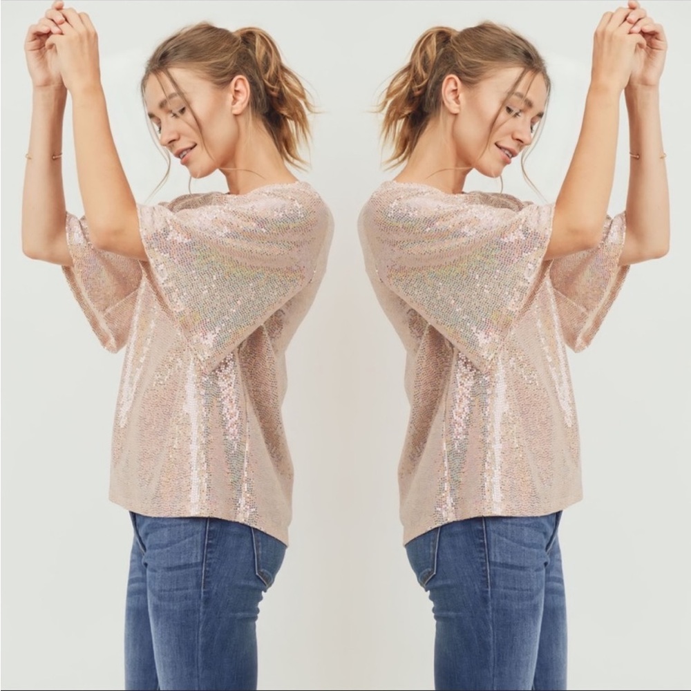Sequin Short Bell Sleeve Top
